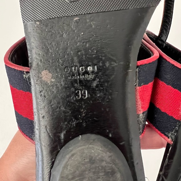 GUCCI || Horsebit Red Blue Web Stripe Black Leather Thong Sandal Flat EU 39 US 9 - Picture 14 of 15